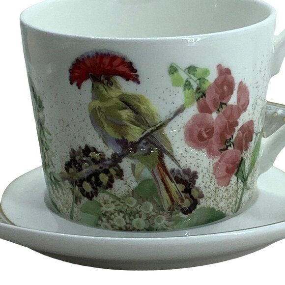 Stechcol Gracie Royal Flycatcher Bird Flower Amazonian Bone China Cup and Saucer - Picture 2 of 10